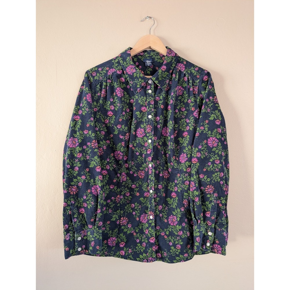 Vintage Floral Corduroy Long Sleeve Button Down Shirt 1x Cottage Basic Editions‎